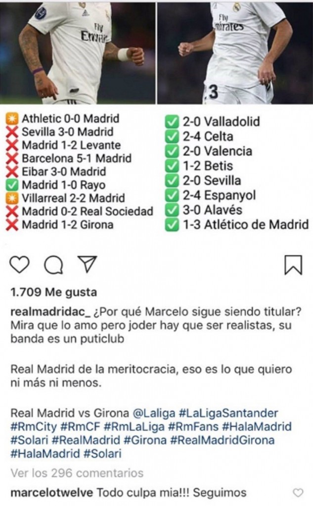 مارسيلو يرد برسالة غاضبة على جماهير ريال مدريد