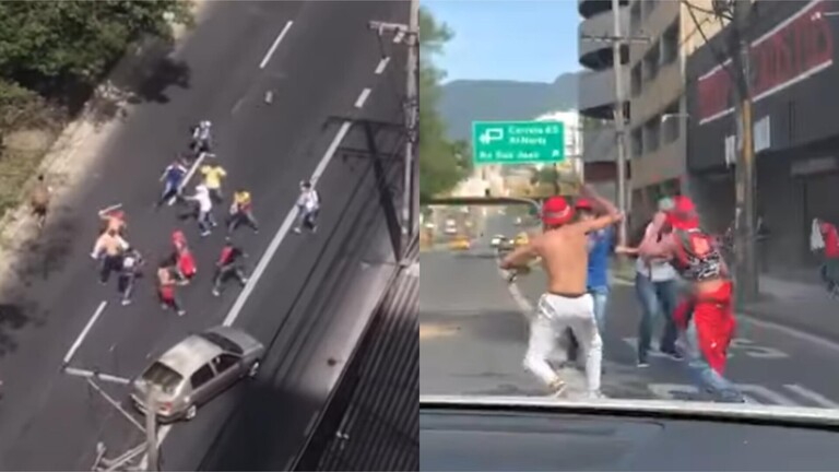 فيديو مروع.. جماهير تتشاجر بالسيوف في شوارع كولومبيا