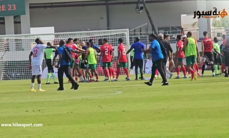 (فيديو) لحظة محاولة لاعبي الكونغو الاعتداء على الركراكي ولاعبي المنتخب