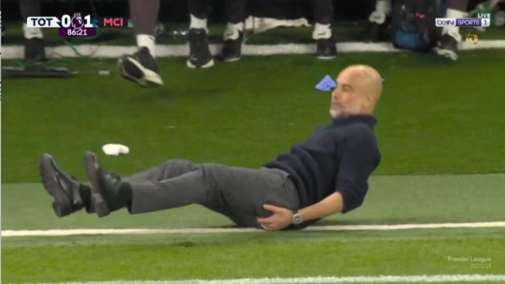 ردة فعل غوارديولا على فرصة توتنهام الضائعة